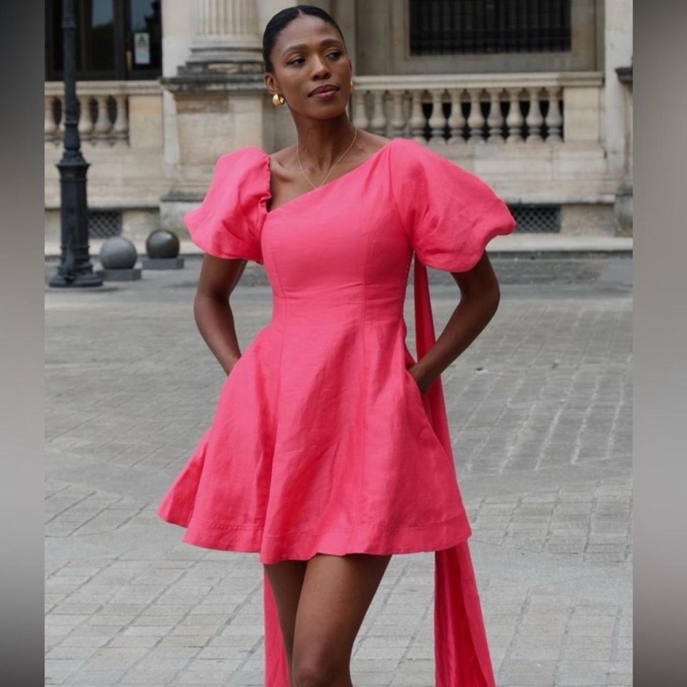 Aje Arista tulip sleeve mini dress, pink, size 4 US size 8 AUS